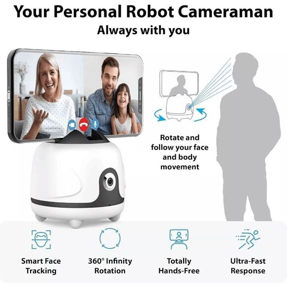 Auto Face Tracking Tripod Holder 360° Rotation Face Body Phone Camera Mounted - Picture 1 of 6